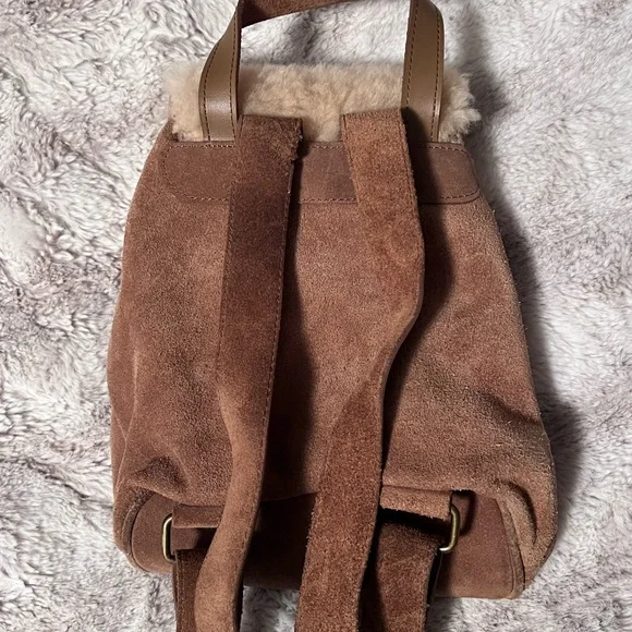 UGG Nordie Shearling & Suede Leather Mini Backpack Tan - Picture 4 of 6